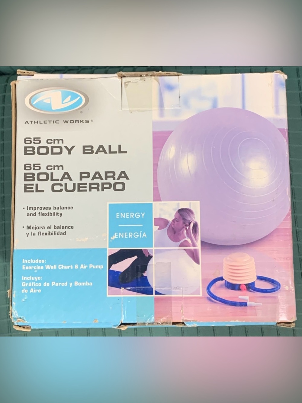 NEW ATHLETIC WORKS 65 CM BODY BALL WALL CHART & PUMP STRENGTHENS CORE MUSCLES